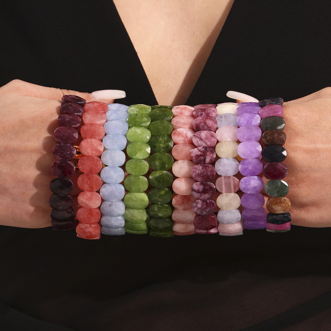 Wholesale Bohemian Style Trendy Crown-shaped Wrap Bracelets Natural Stone Elastic Rope Adjustable Colorful Gemstone Gift