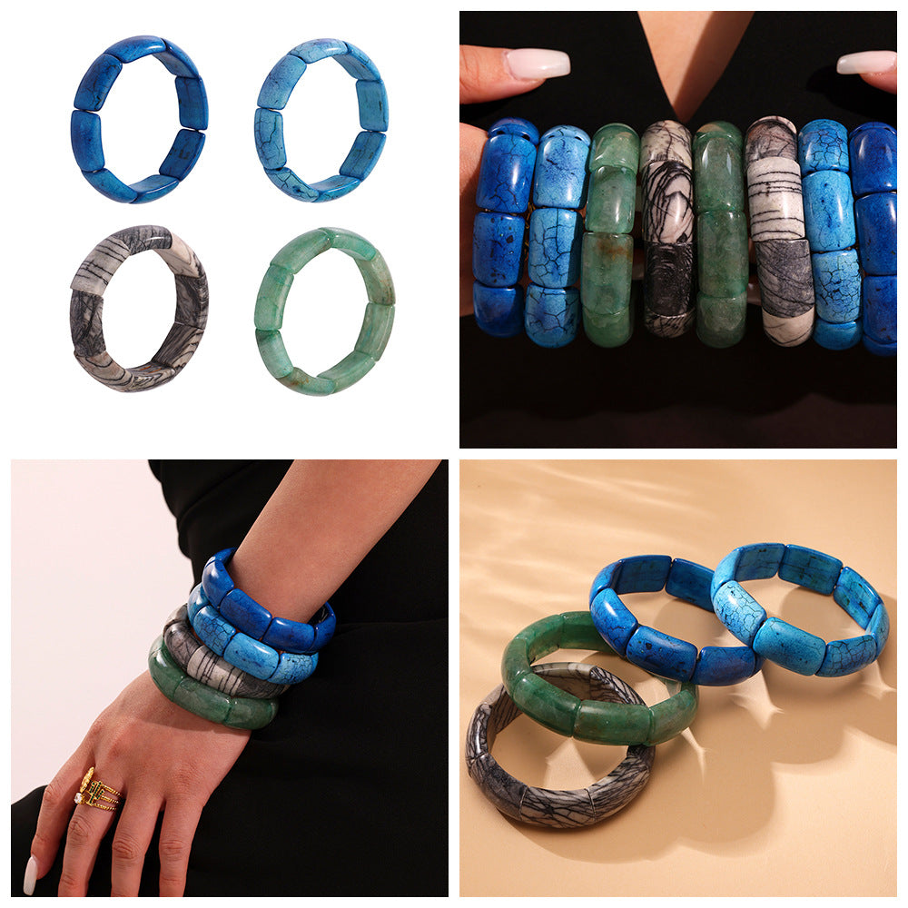 Wholesale Trendy Crown-shaped Natural Stone Bracelets Elastic Rope Adjustable Colorful Gemstone Fashion Wrap for Gifts