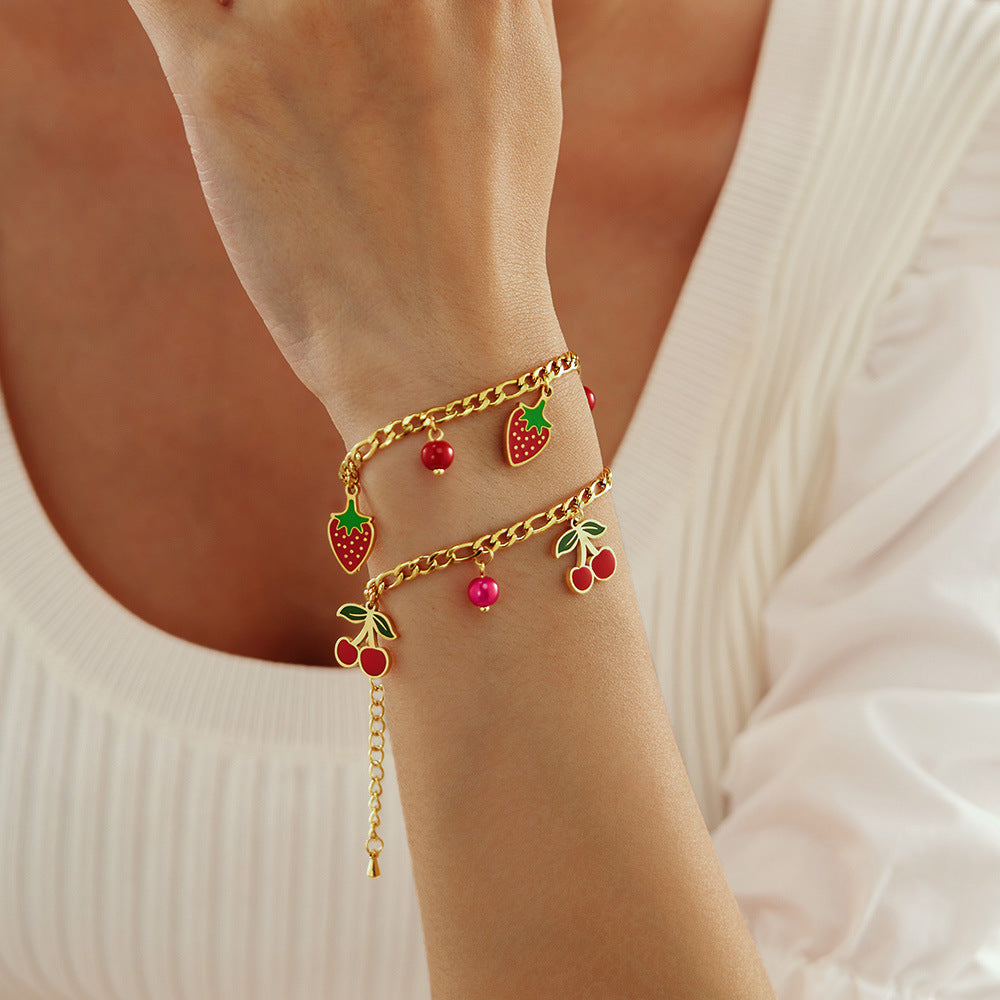 Wholesale Cute Style Gold-Plated Stainless Steel Charm Bracelet Trendy Design Valentine's Day Party Gift for Girls