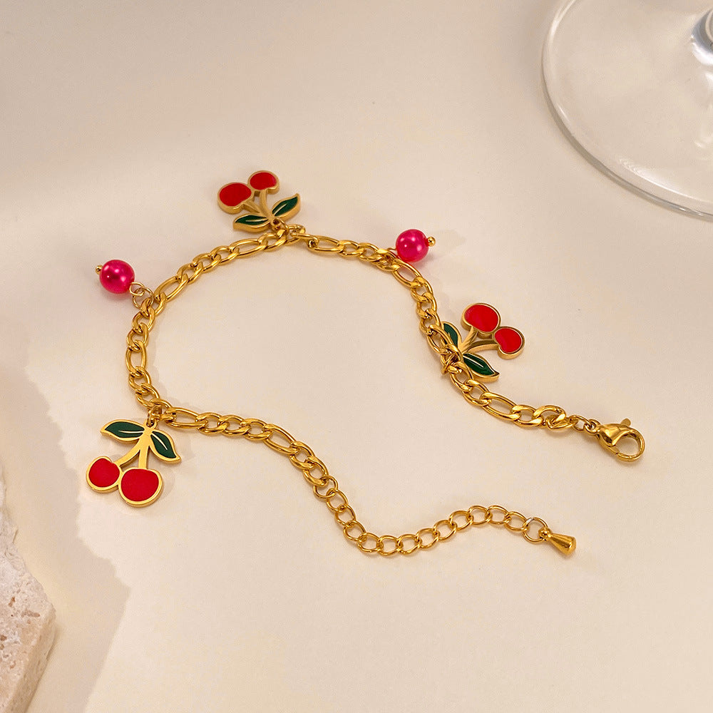 Wholesale Cute Style Gold-Plated Stainless Steel Charm Bracelet Trendy Design Valentine's Day Party Gift for Girls