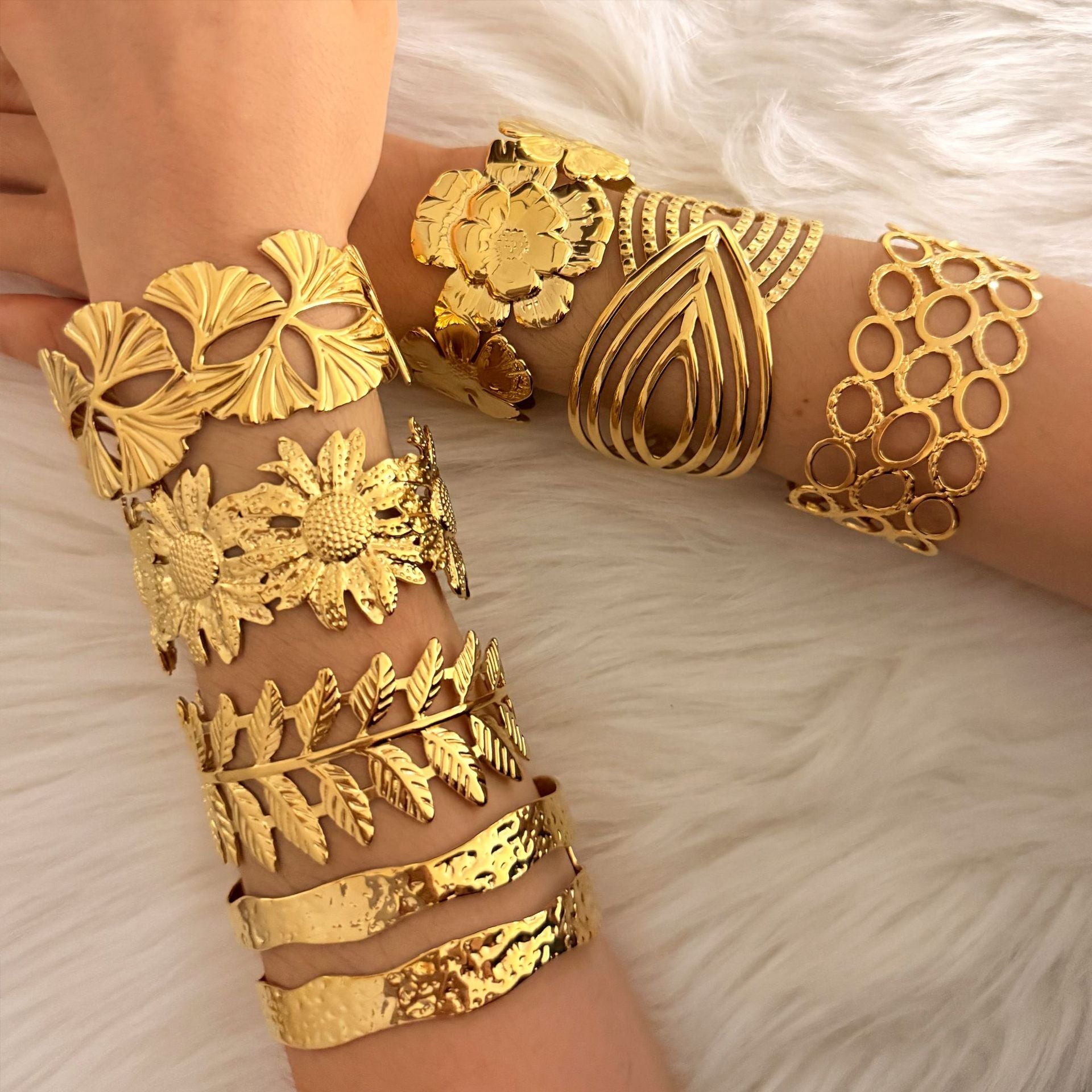 18K True Gold Plated Chunky Stainless Steel Cuff Bracelets Fashion Jewelry Hand Bangles Gold Plated Bangle