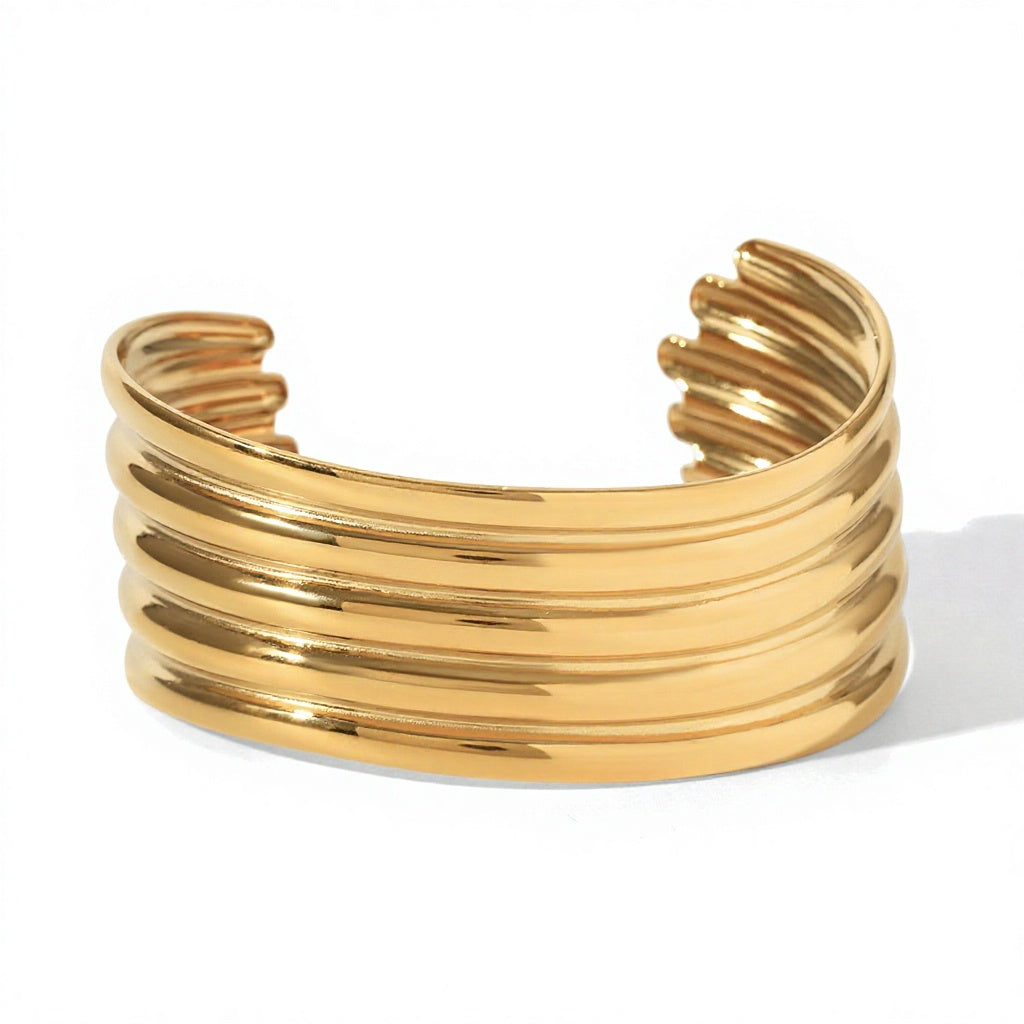 18K True Gold Plated Chunky Stainless Steel Cuff Bracelets Fashion Jewelry Hand Bangles Gold Plated Bangle