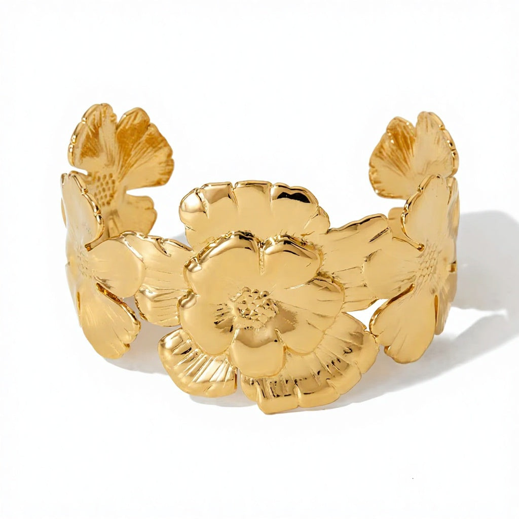 18K True Gold Plated Chunky Stainless Steel Cuff Bracelets Fashion Jewelry Hand Bangles Gold Plated Bangle