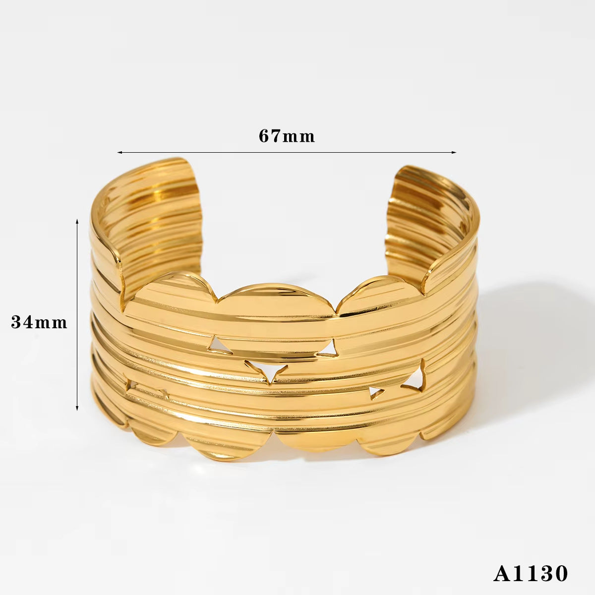 18K True Gold Plated Chunky Stainless Steel Cuff Bracelets Fashion Jewelry Hand Bangles Gold Plated Bangle