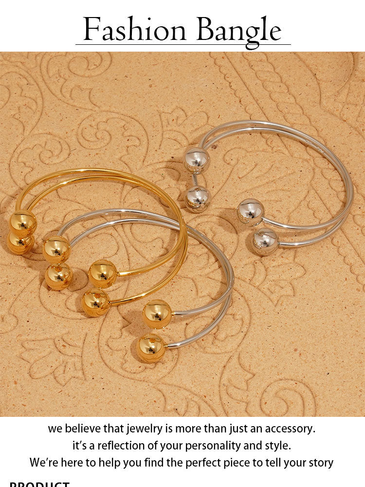 Wholesale Fashion Cuff Bracelets for Girls Real Gold PVD Plated Stainless Steel Open Bangle with Little Round Balls