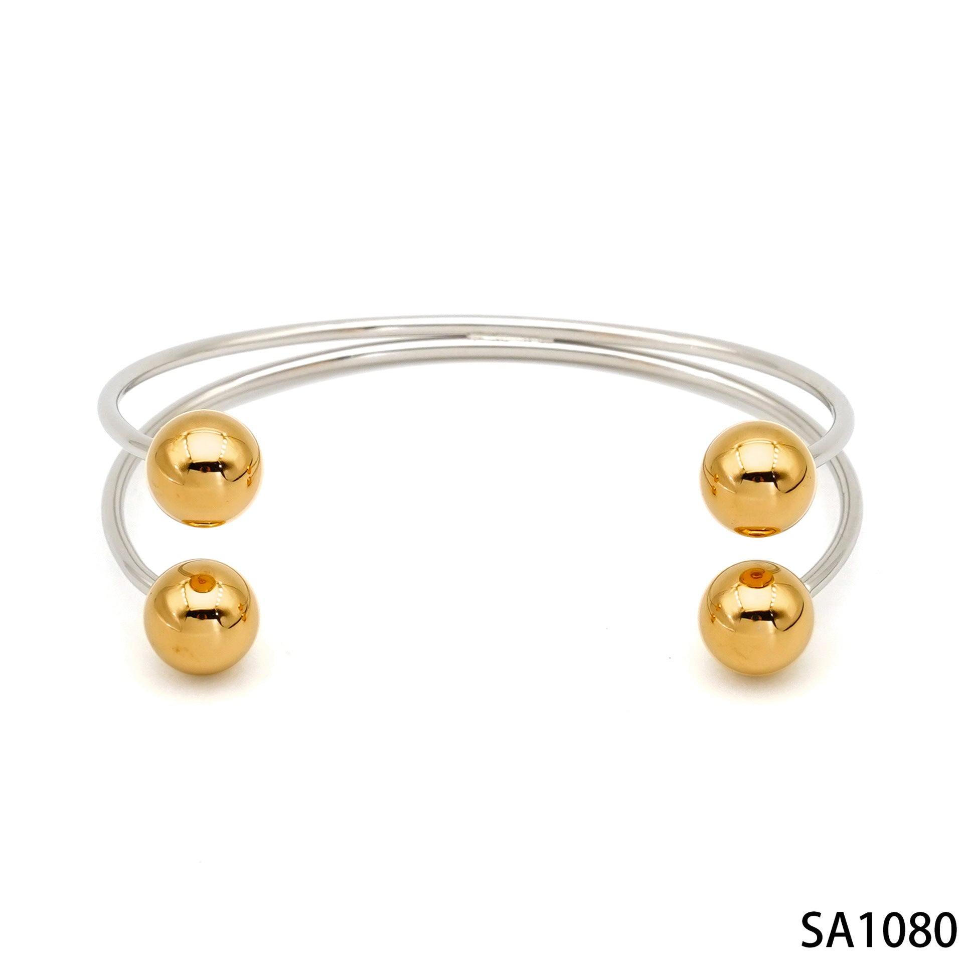 Wholesale Fashion Cuff Bracelets for Girls Real Gold PVD Plated Stainless Steel Open Bangle with Little Round Balls