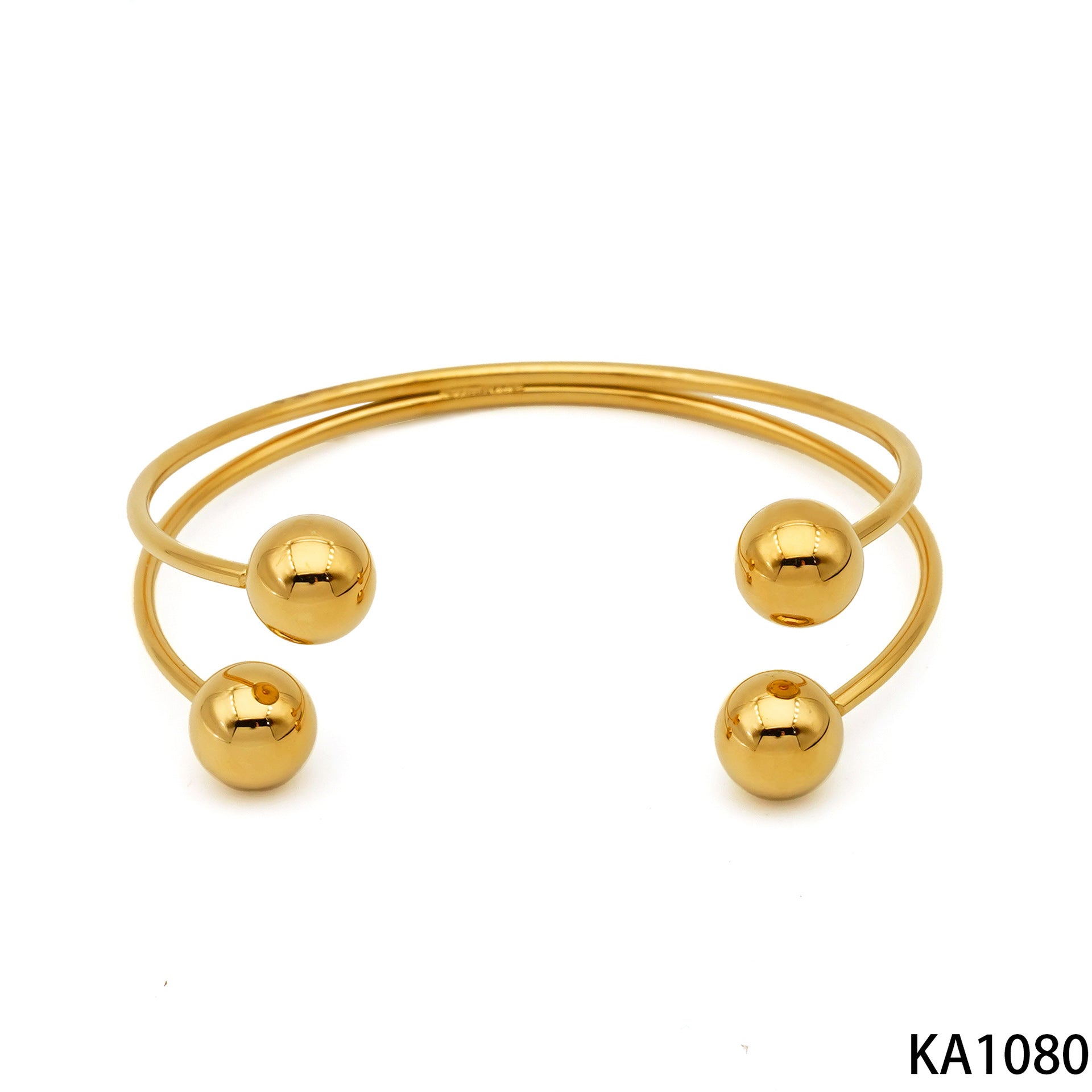 Wholesale Fashion Cuff Bracelets for Girls Real Gold PVD Plated Stainless Steel Open Bangle with Little Round Balls
