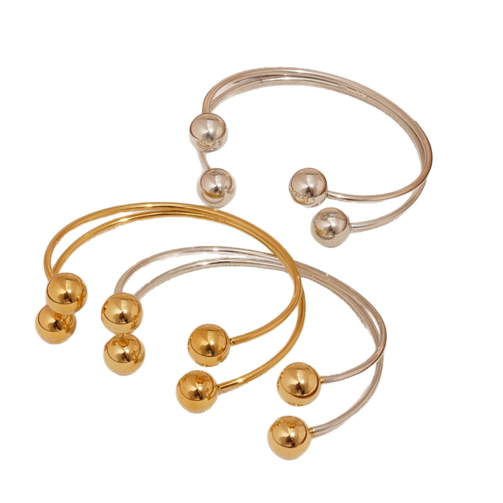 Wholesale Fashion Cuff Bracelets for Girls Real Gold PVD Plated Stainless Steel Open Bangle with Little Round Balls