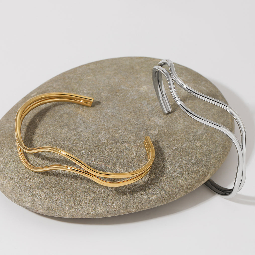 Wholesale Open Bangle Fashion Cuff Bracelets Real Gold PVD Plated Stainless Steel for Girls