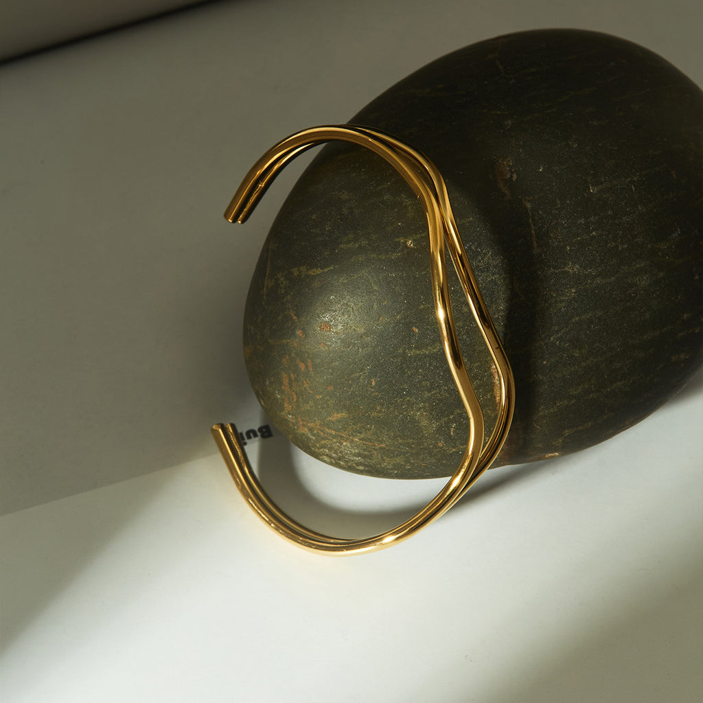 Wholesale Open Bangle Fashion Cuff Bracelets Real Gold PVD Plated Stainless Steel for Girls