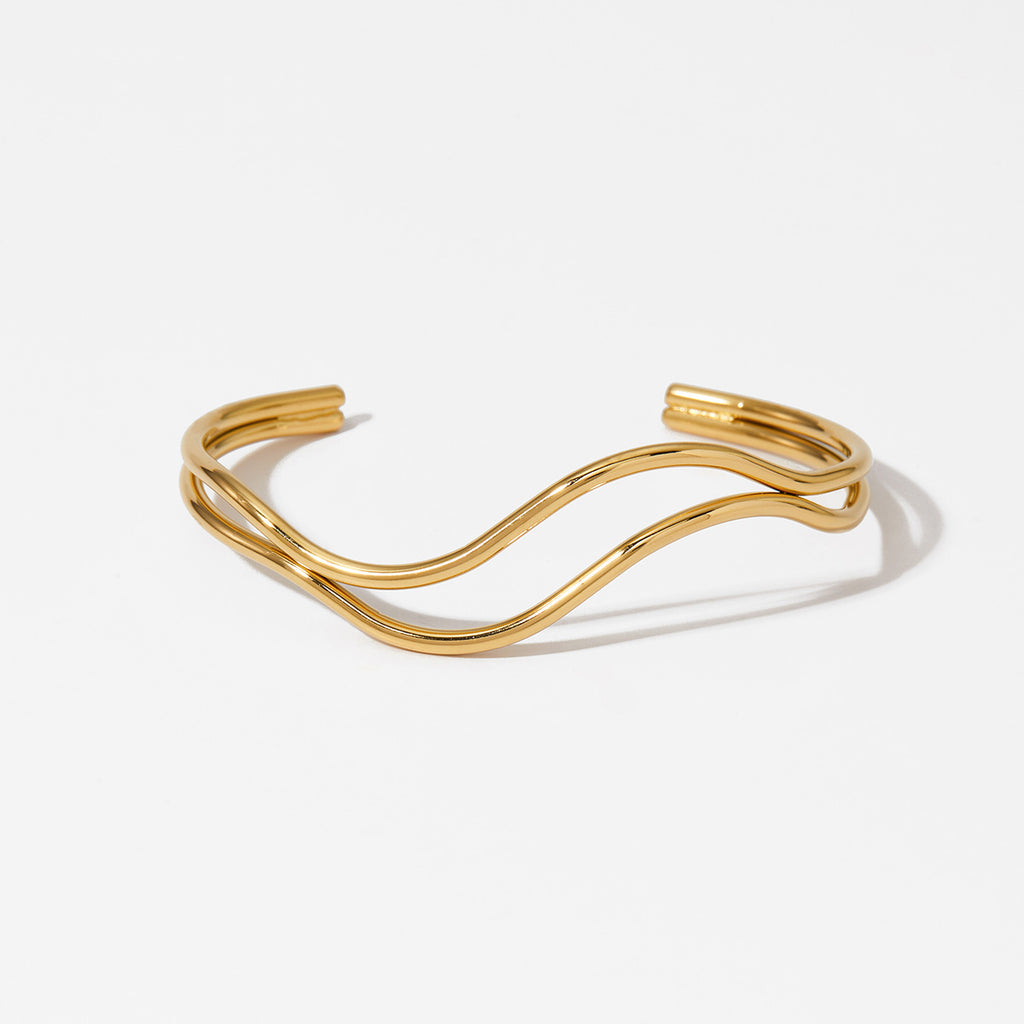 Wholesale Open Bangle Fashion Cuff Bracelets Real Gold PVD Plated Stainless Steel for Girls
