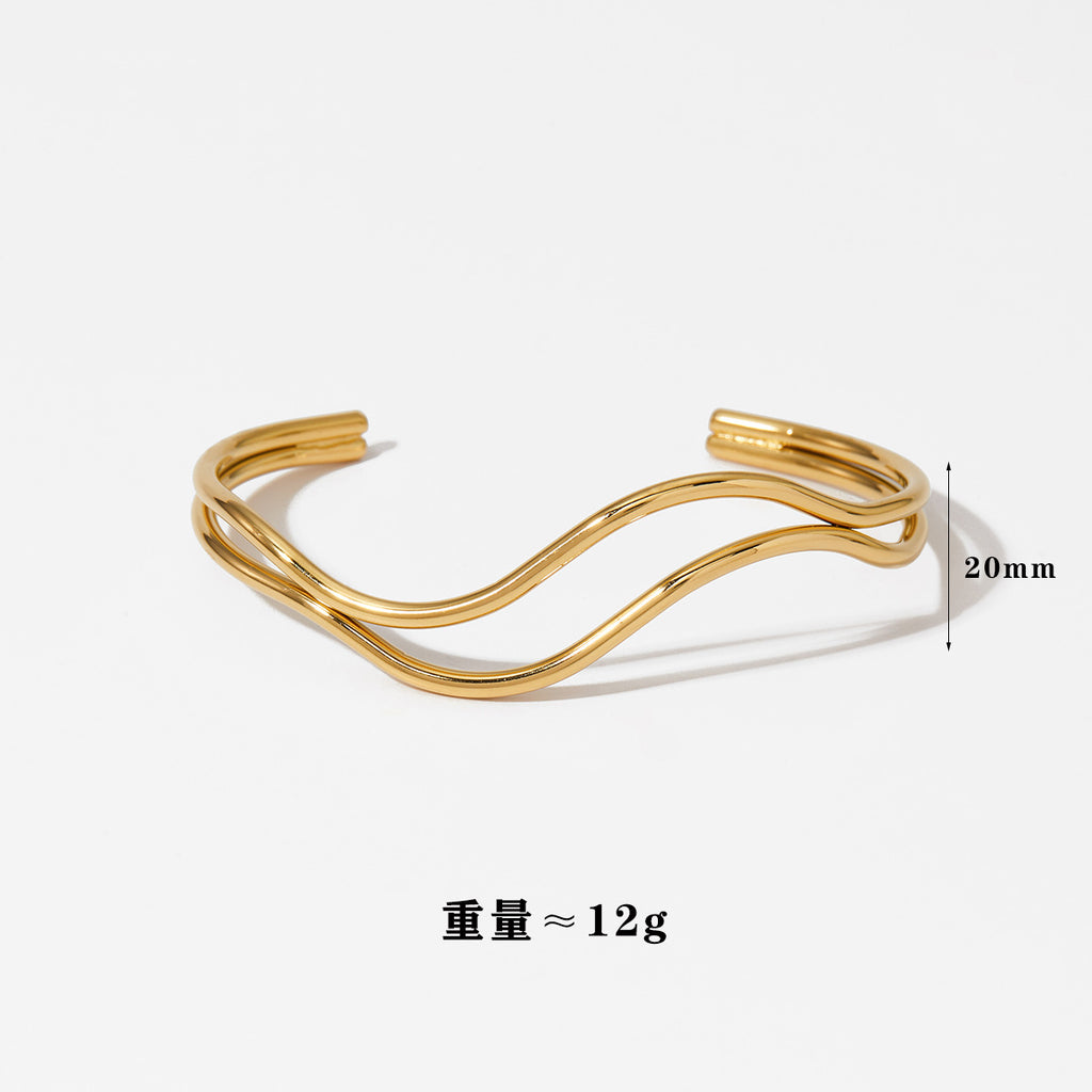 Wholesale Open Bangle Fashion Cuff Bracelets Real Gold PVD Plated Stainless Steel for Girls