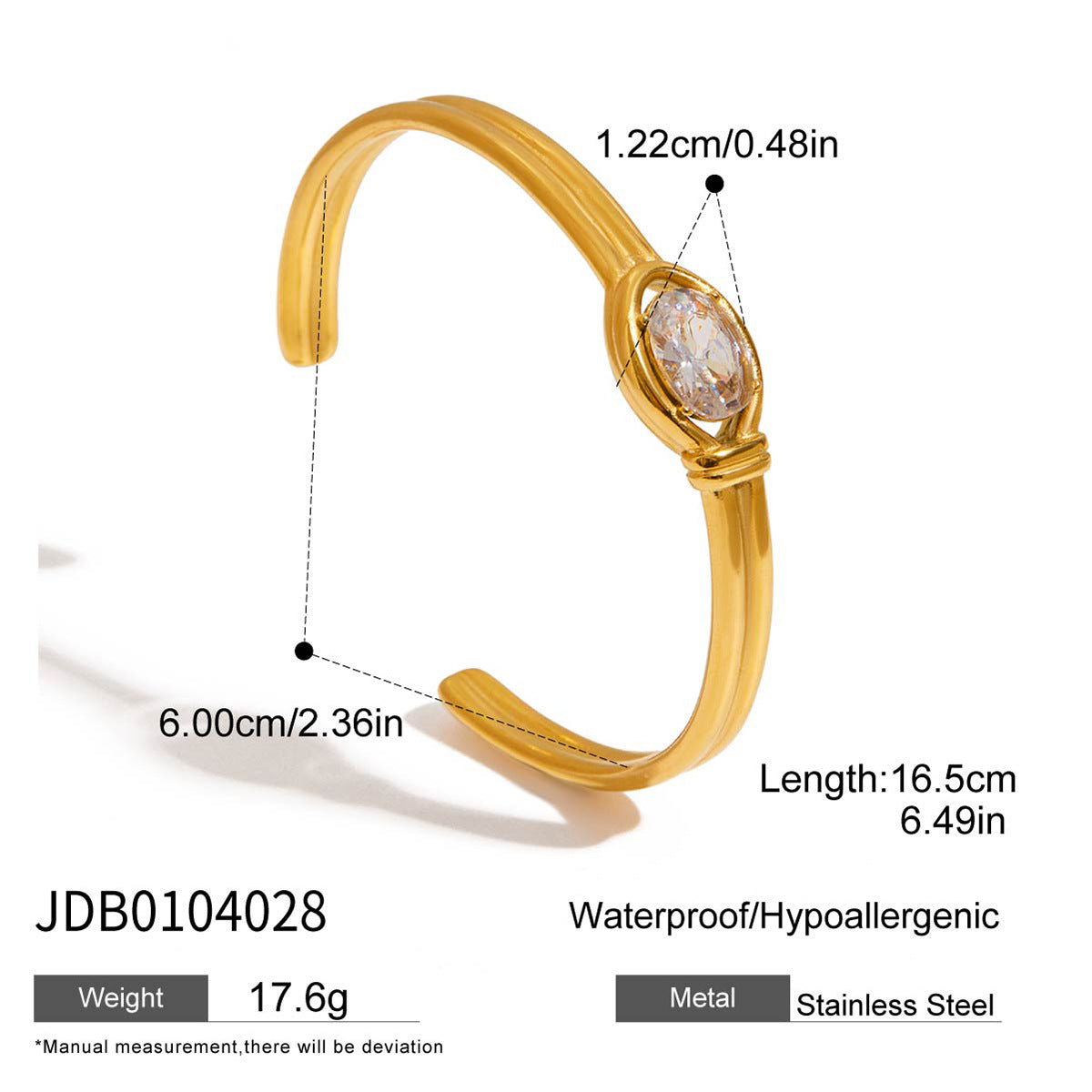 Customizable 18K Gold PVD Plated Stainless Steel Open Bangles Fashion White Zircon Cuff Bracelets for Girls