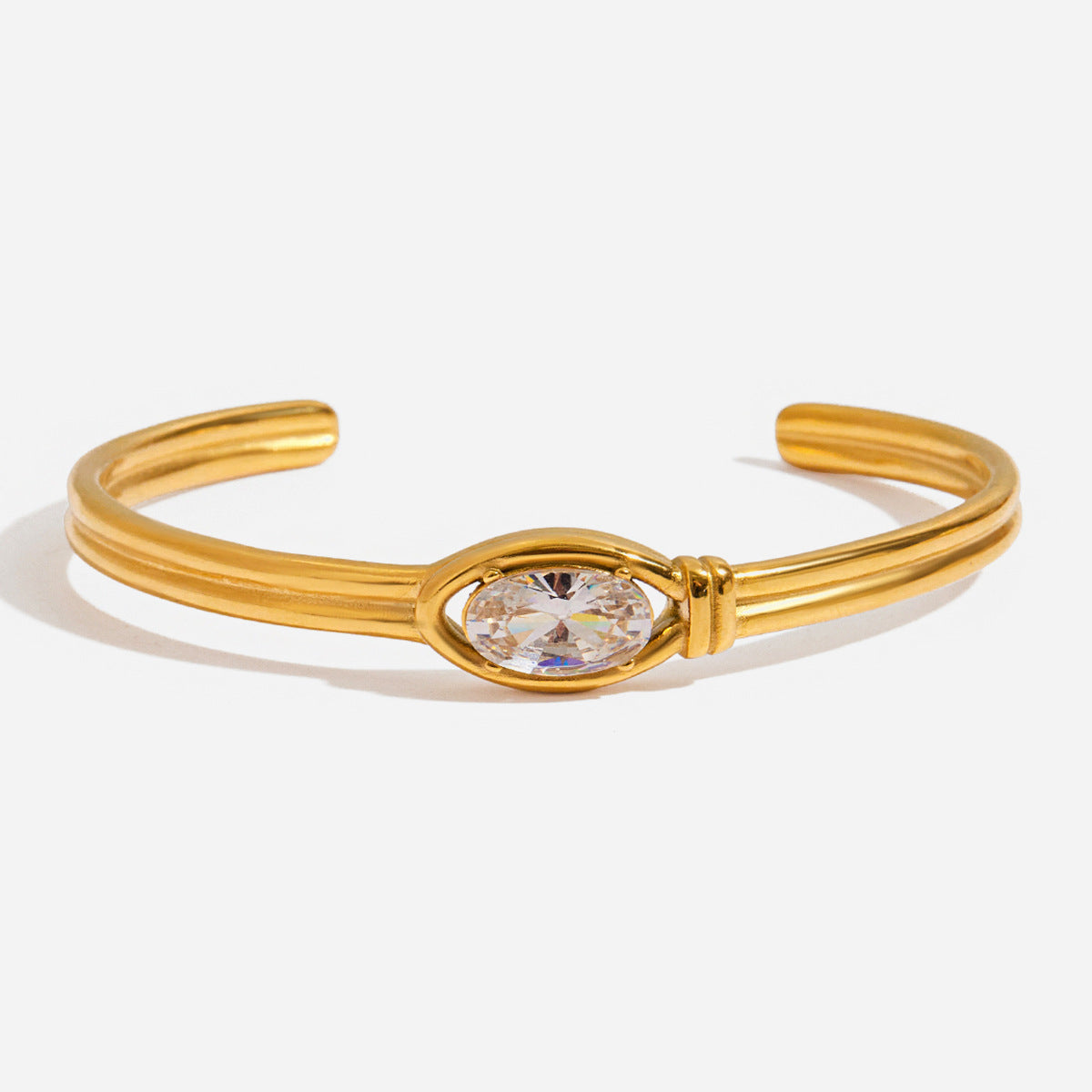 Customizable 18K Gold PVD Plated Stainless Steel Open Bangles Fashion White Zircon Cuff Bracelets for Girls