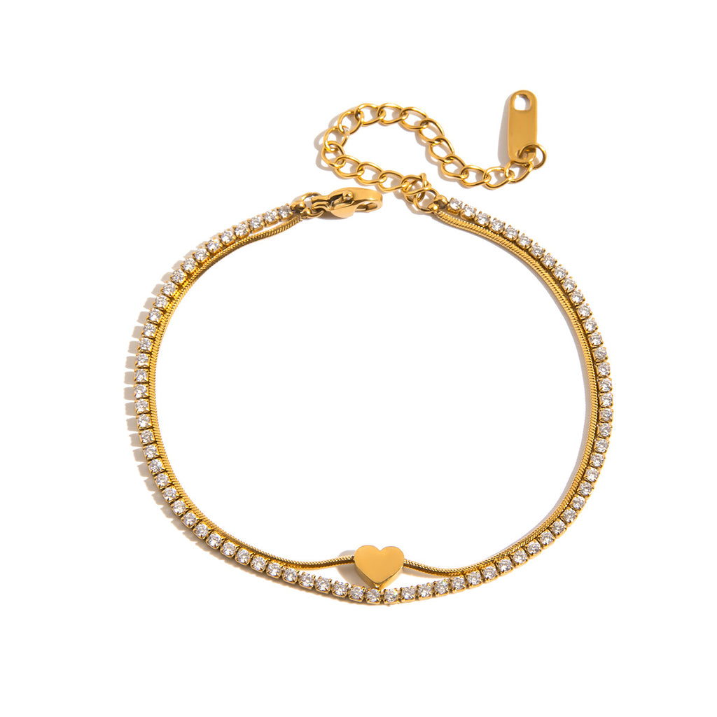 2-Layer White Zircon Real Gold Plated Bracelet Trendy Vintage Styles Direct Factory Wholesale for Girls Perfect Gift Idea