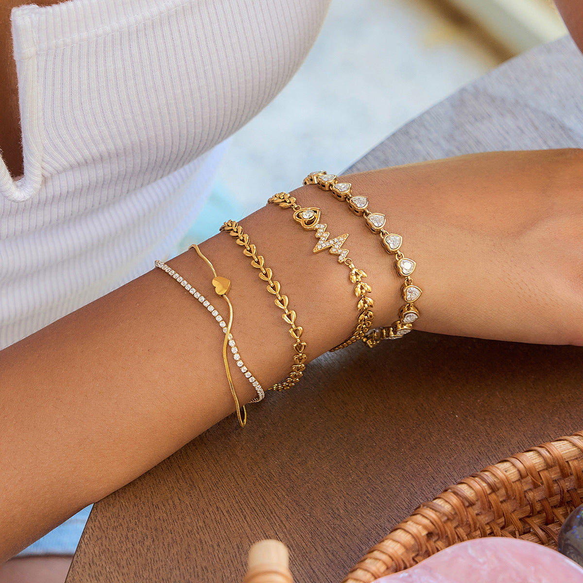 2-Layer White Zircon Real Gold Plated Bracelet Trendy Vintage Styles Direct Factory Wholesale for Girls Perfect Gift Idea