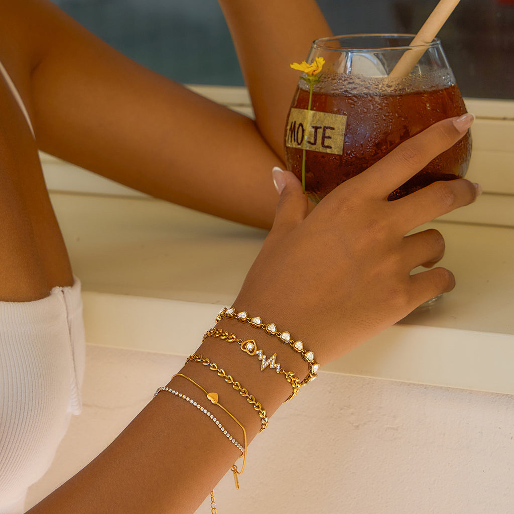 2-Layer White Zircon Real Gold Plated Bracelet Trendy Vintage Styles Direct Factory Wholesale for Girls Perfect Gift Idea
