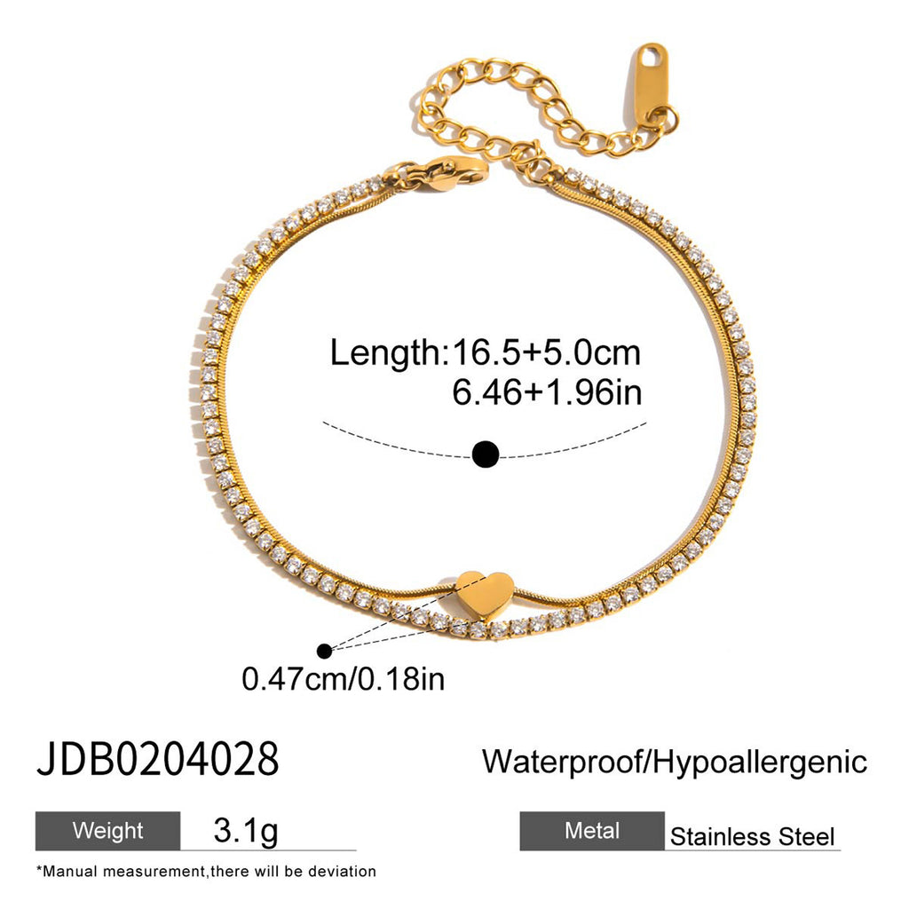 2-Layer White Zircon Real Gold Plated Bracelet Trendy Vintage Styles Direct Factory Wholesale for Girls Perfect Gift Idea