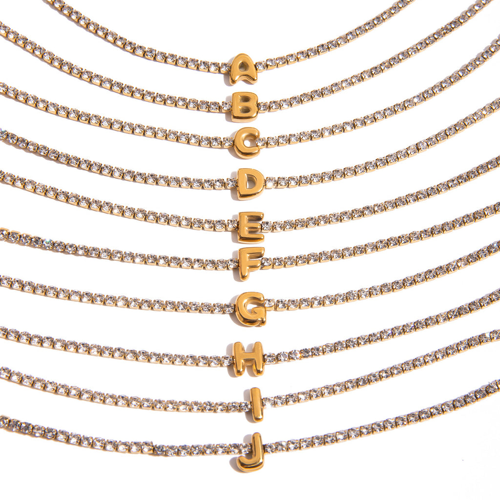 Trendy Real Gold Plated Stainless Steel Bracelet for Girls White Zircon 26 Letters for Special Occasions & Anniversaries Gift