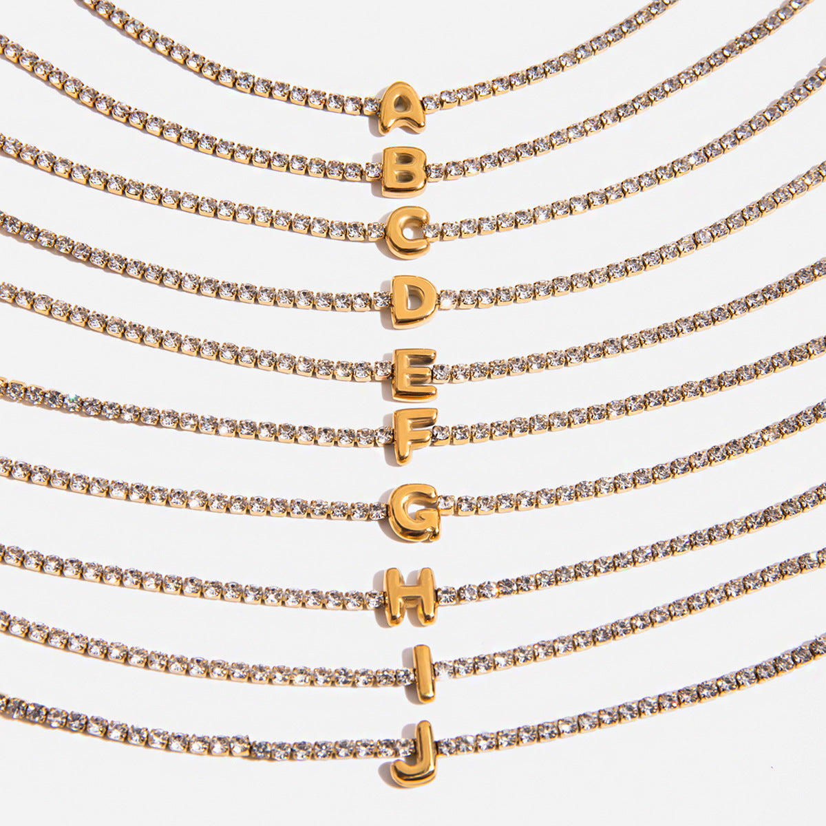 Trendy Real Gold Plated Stainless Steel Bracelet for Girls White Zircon 26 Letters for Special Occasions & Anniversaries Gift