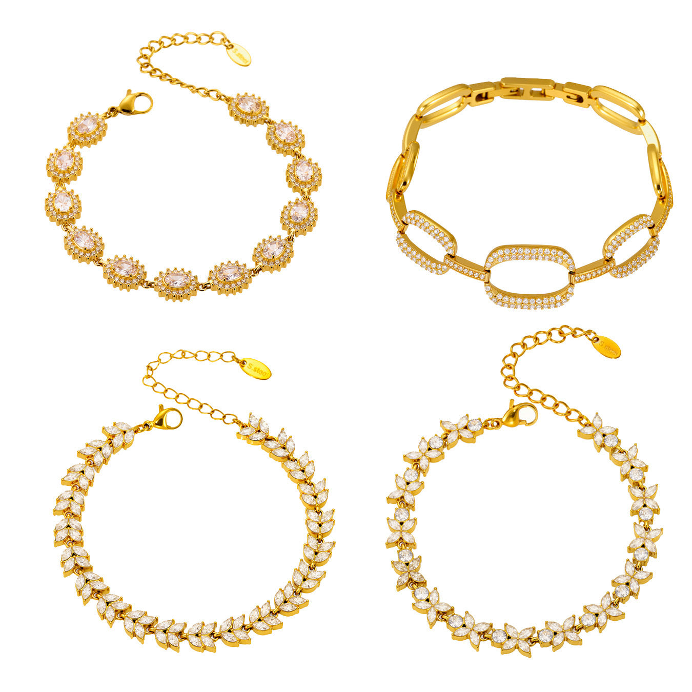 White Zircon Real Gold Plated Stainless Steel Bracelets Trendy Styles Factory Direct Wholesale for Girls Low Fashion Chain Link