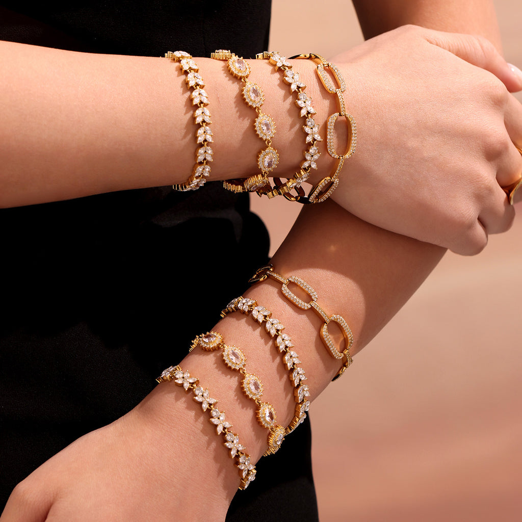 White Zircon Real Gold Plated Stainless Steel Bracelets Trendy Styles Factory Direct Wholesale for Girls Low Fashion Chain Link
