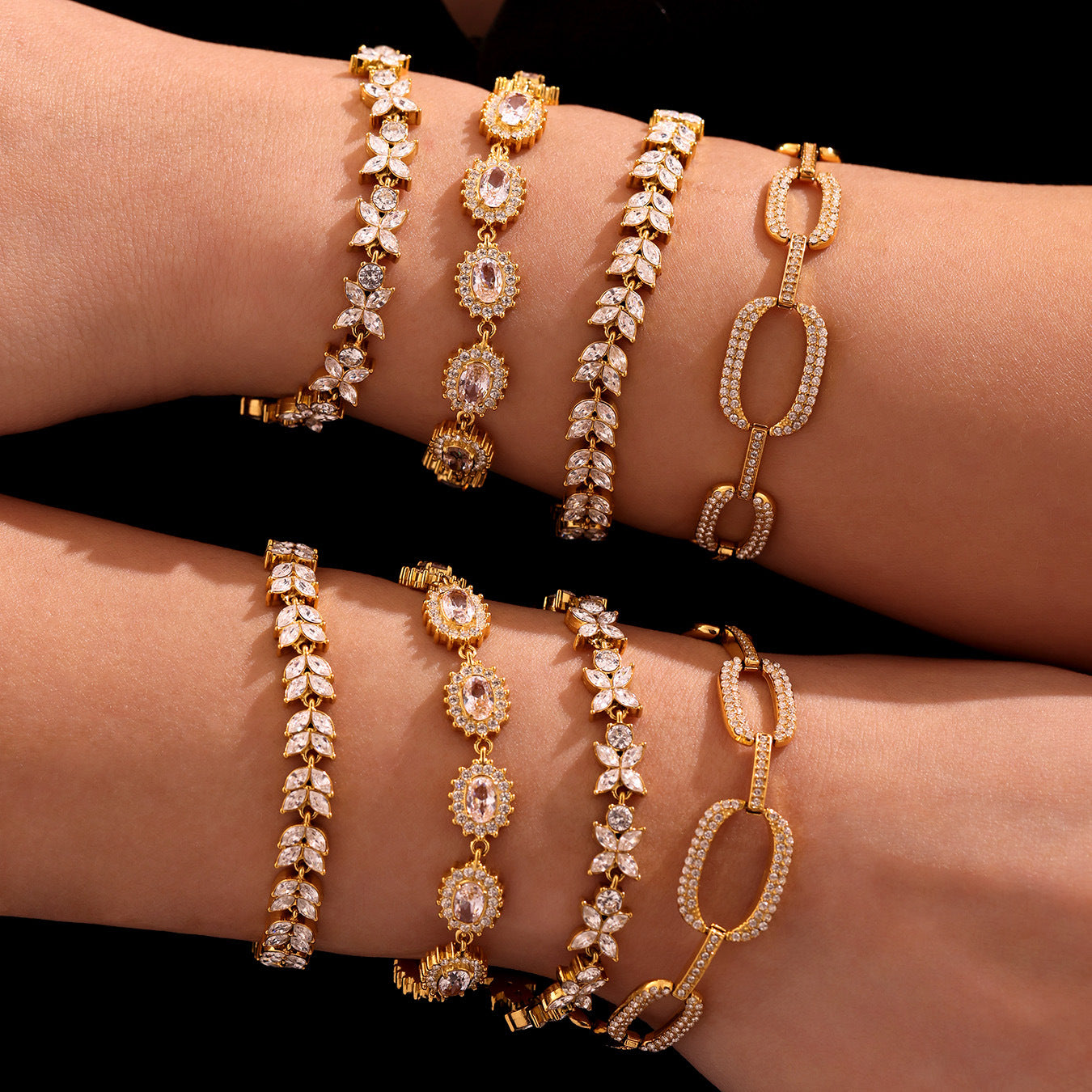 White Zircon Real Gold Plated Stainless Steel Bracelets Trendy Styles Factory Direct Wholesale for Girls Low Fashion Chain Link