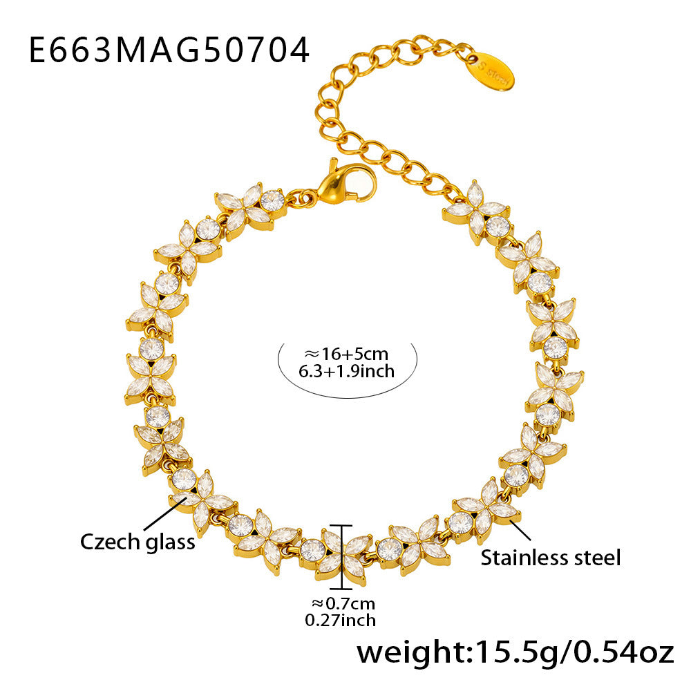 White Zircon Real Gold Plated Stainless Steel Bracelets Trendy Styles Factory Direct Wholesale for Girls Low Fashion Chain Link