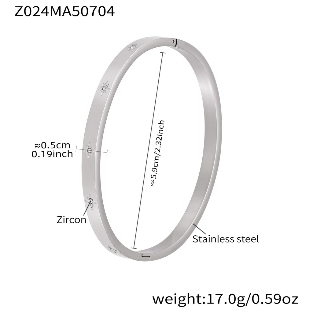 Wholesale Factory-Approved Stainless Steel Cuff Bracelets White Zircon Waterproof Gold Plating Open-Close Design Fashion Jewelry