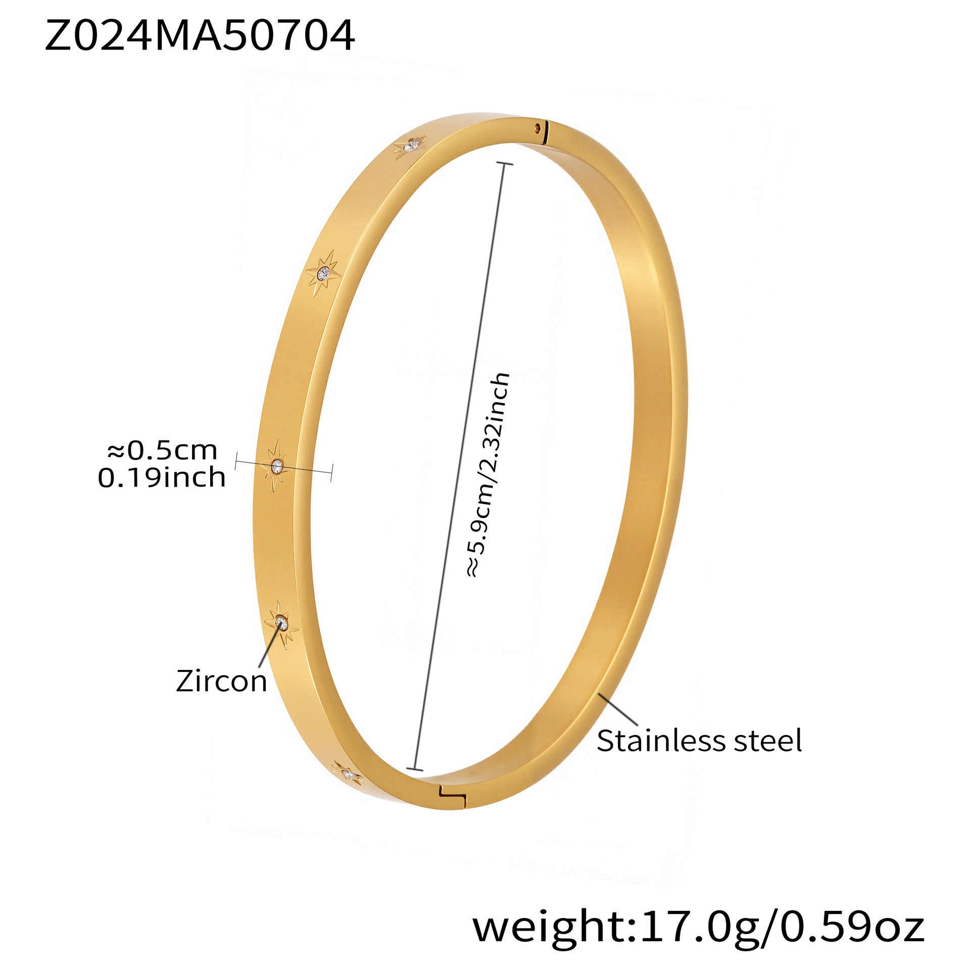Wholesale Factory-Approved Stainless Steel Cuff Bracelets White Zircon Waterproof Gold Plating Open-Close Design Fashion Jewelry