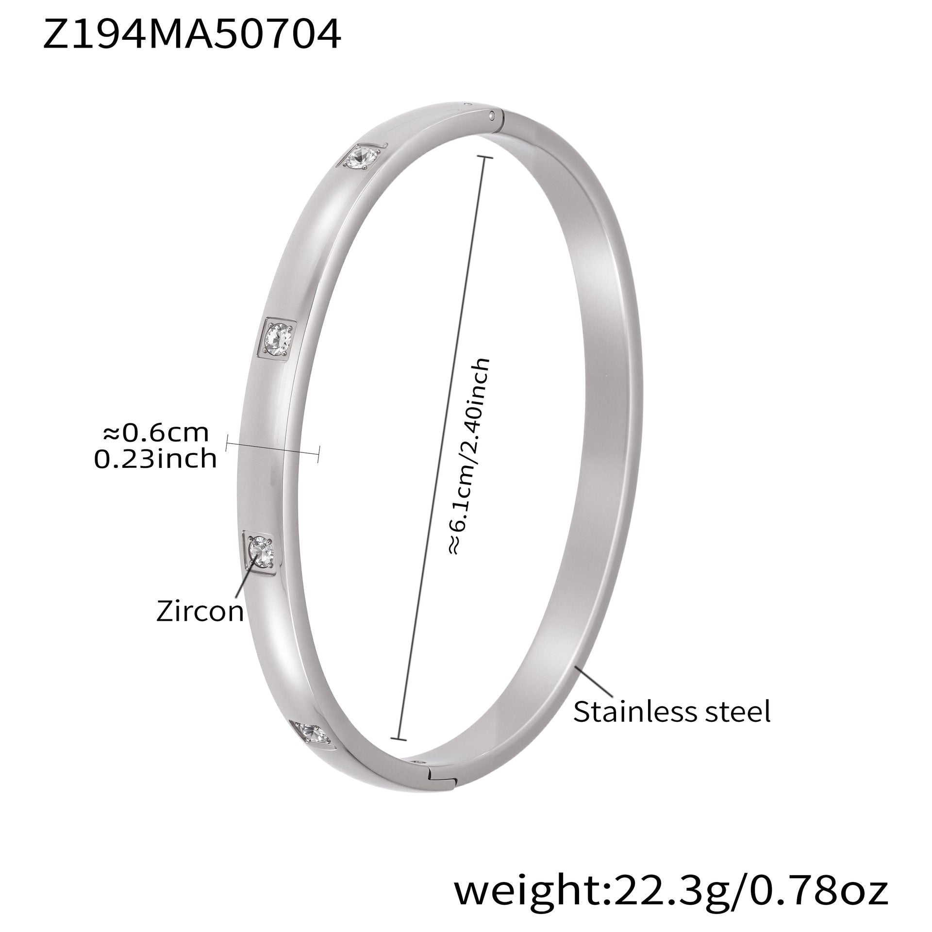 Wholesale Factory-Approved Stainless Steel Cuff Bracelets White Zircon Waterproof Gold Plating Open-Close Design Fashion Jewelry