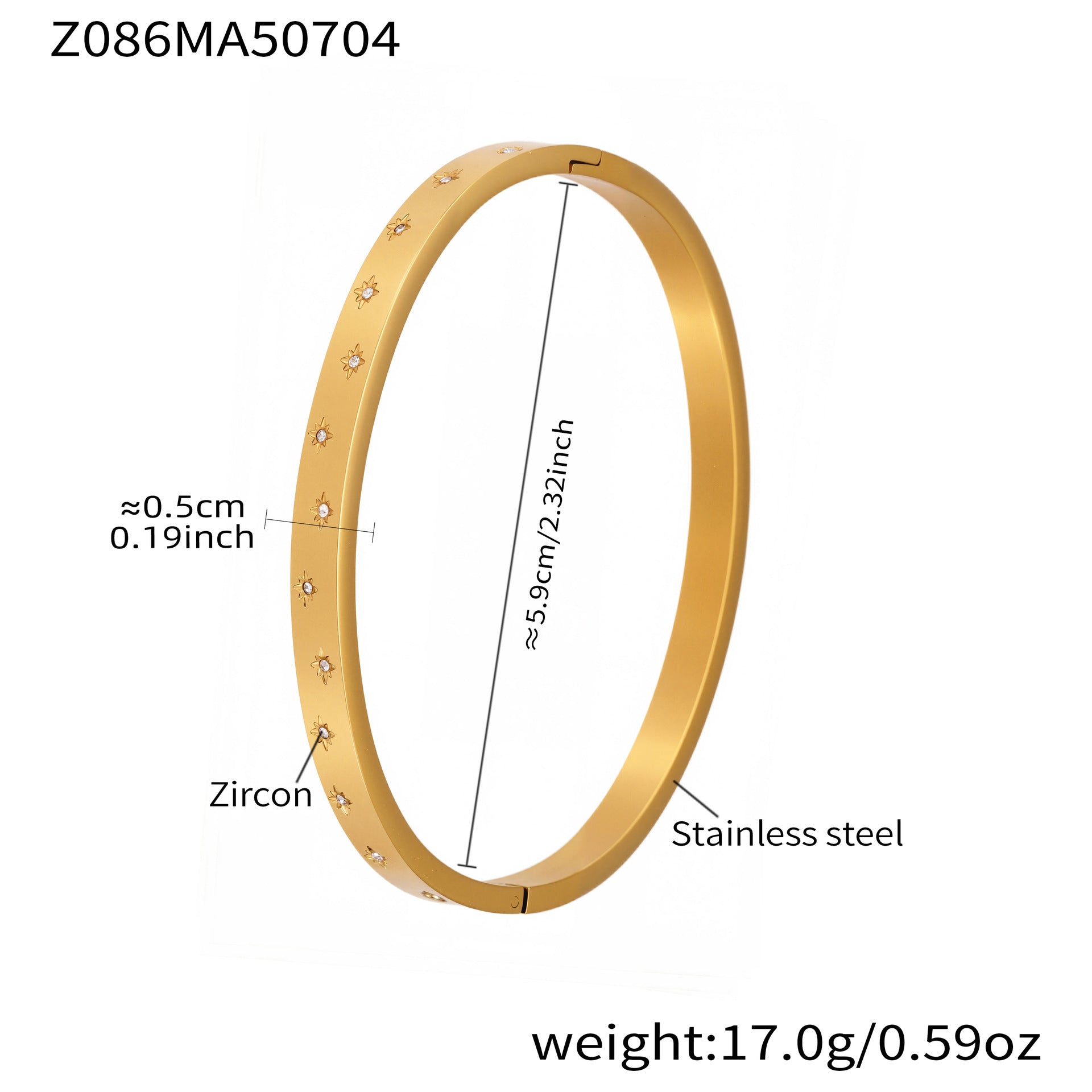 Wholesale Factory-Approved Stainless Steel Cuff Bracelets White Zircon Waterproof Gold Plating Open-Close Design Fashion Jewelry