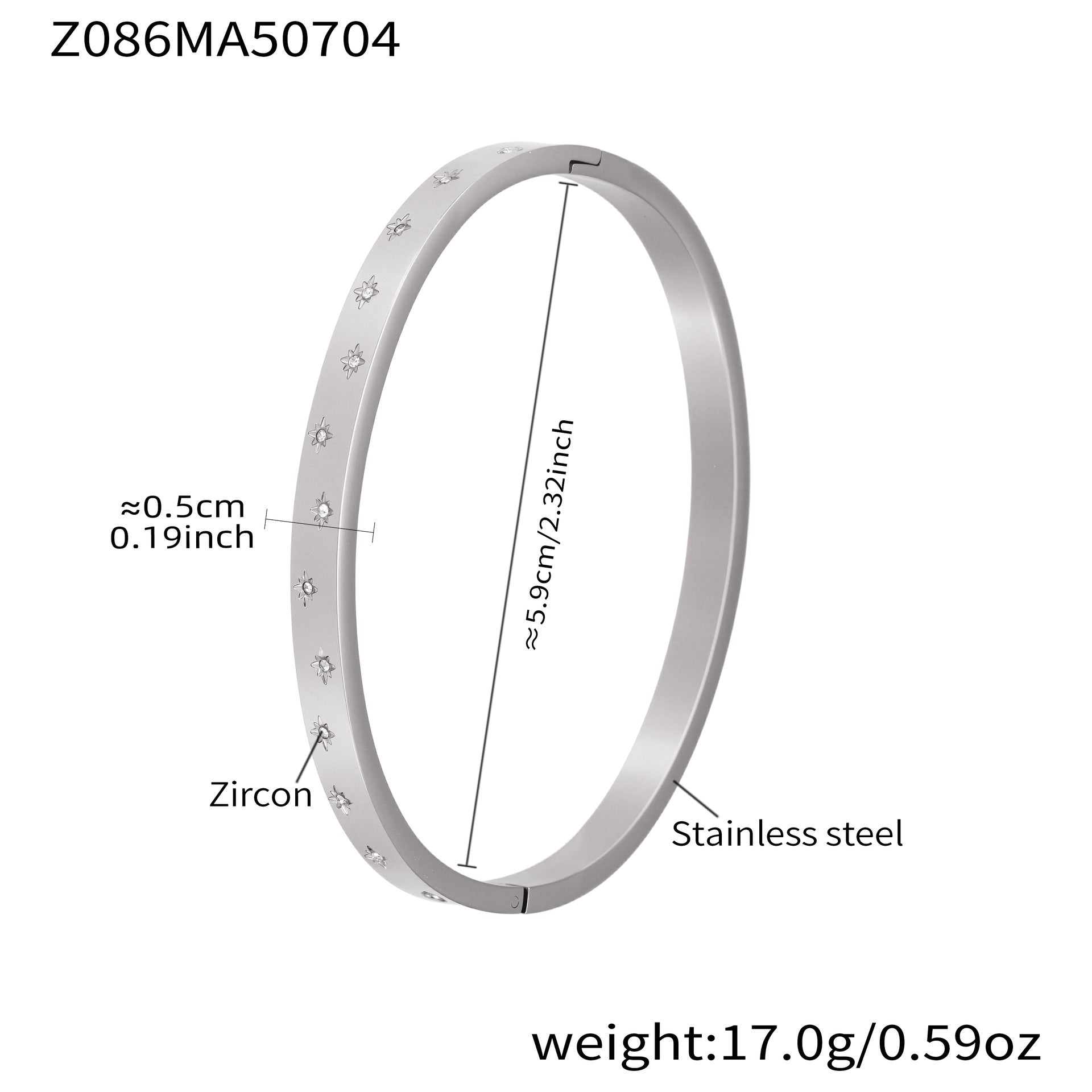 Wholesale Factory-Approved Stainless Steel Cuff Bracelets White Zircon Waterproof Gold Plating Open-Close Design Fashion Jewelry