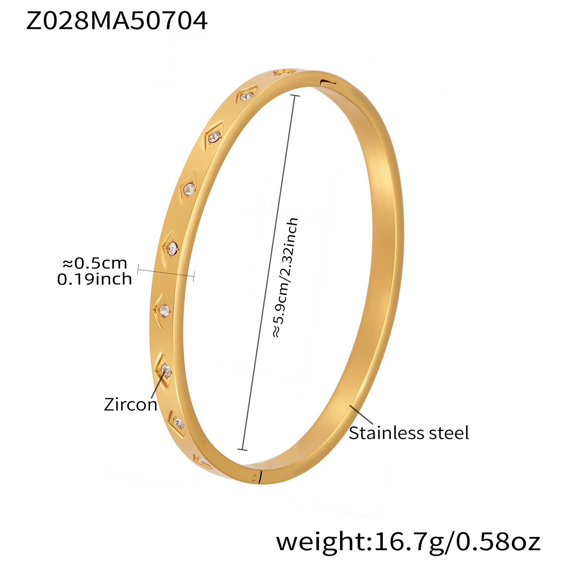 Wholesale Factory-Approved Stainless Steel Cuff Bracelets White Zircon Waterproof Gold Plating Open-Close Design Fashion Jewelry