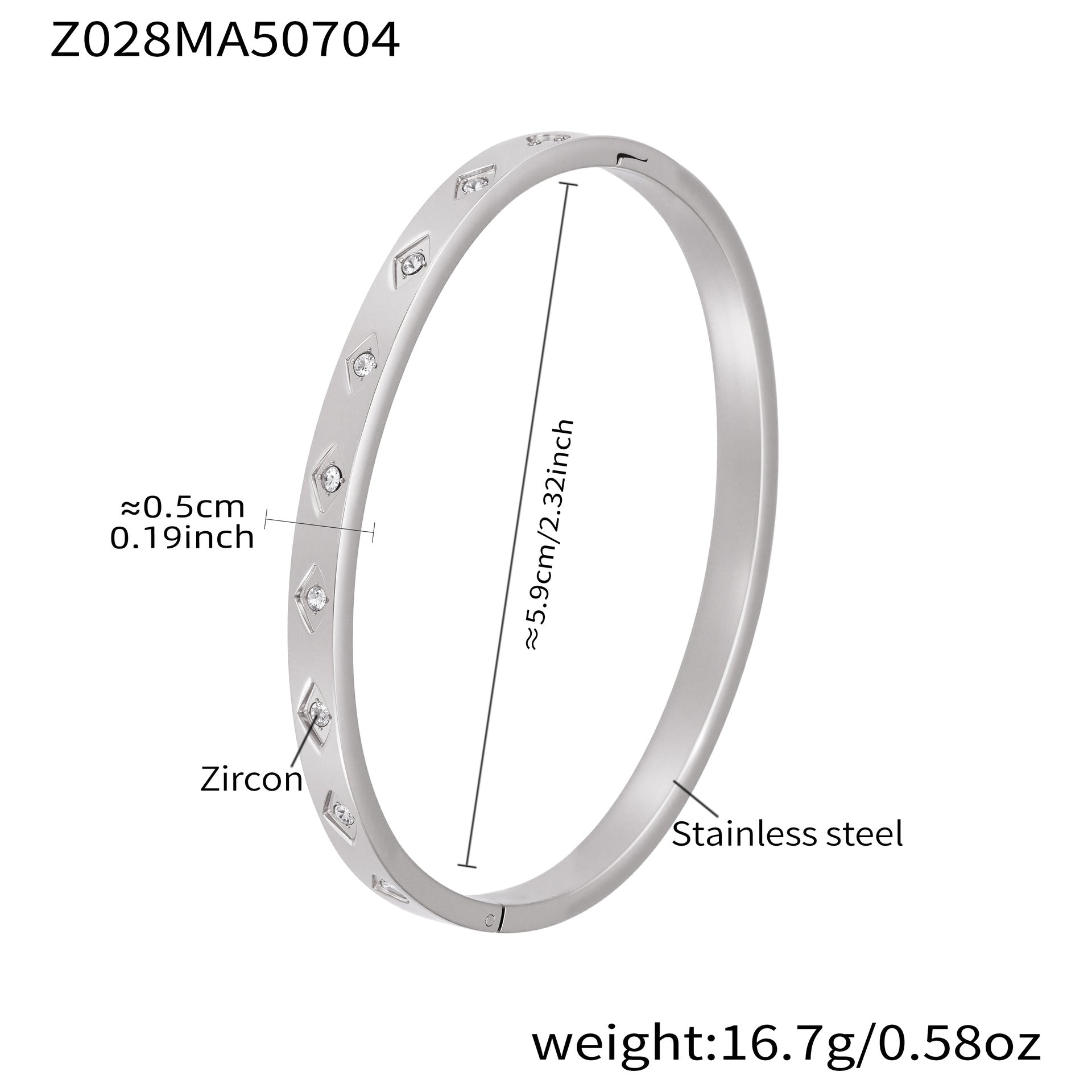 Wholesale Factory-Approved Stainless Steel Cuff Bracelets White Zircon Waterproof Gold Plating Open-Close Design Fashion Jewelry