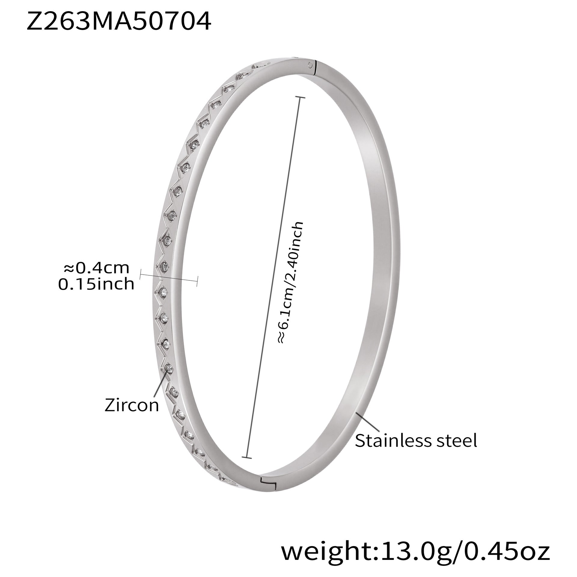 Wholesale Factory-Approved Stainless Steel Cuff Bracelets White Zircon Waterproof Gold Plating Open-Close Design Fashion Jewelry