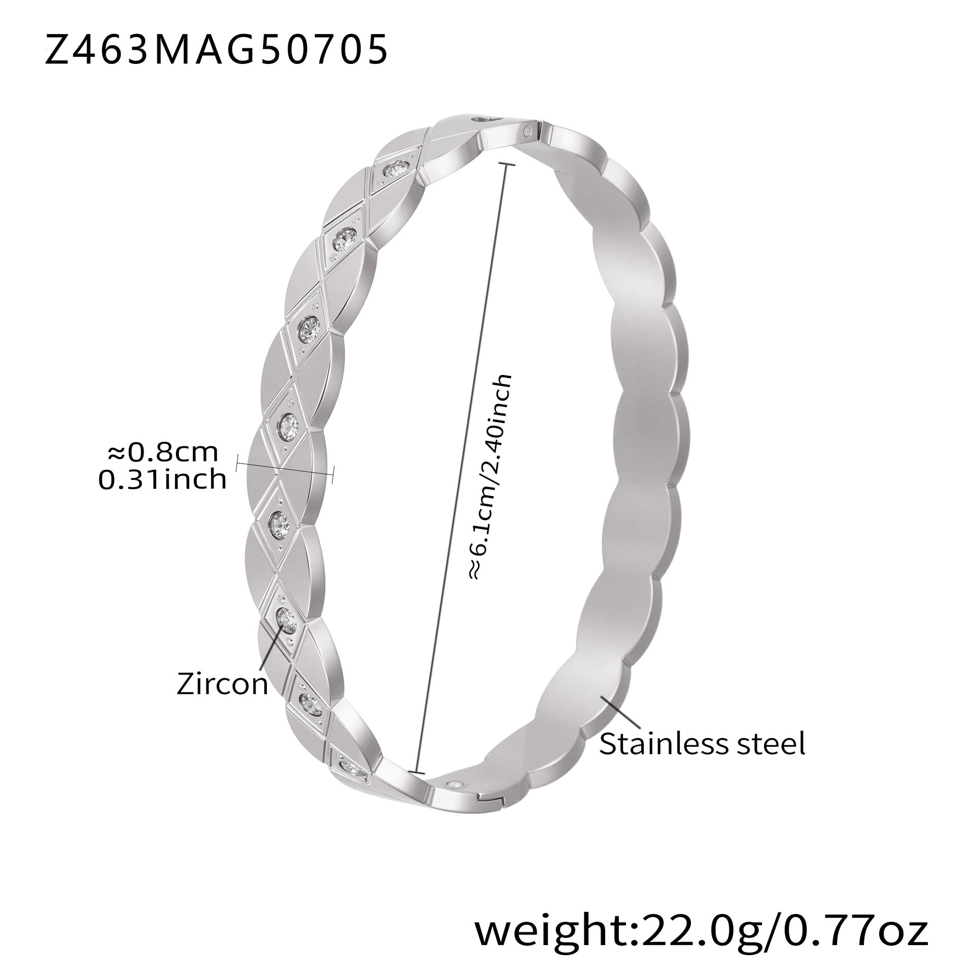 Wholesale Factory-Approved Stainless Steel Cuff Bracelets White Zircon Waterproof Gold Plating Open-Close Design Fashion Jewelry