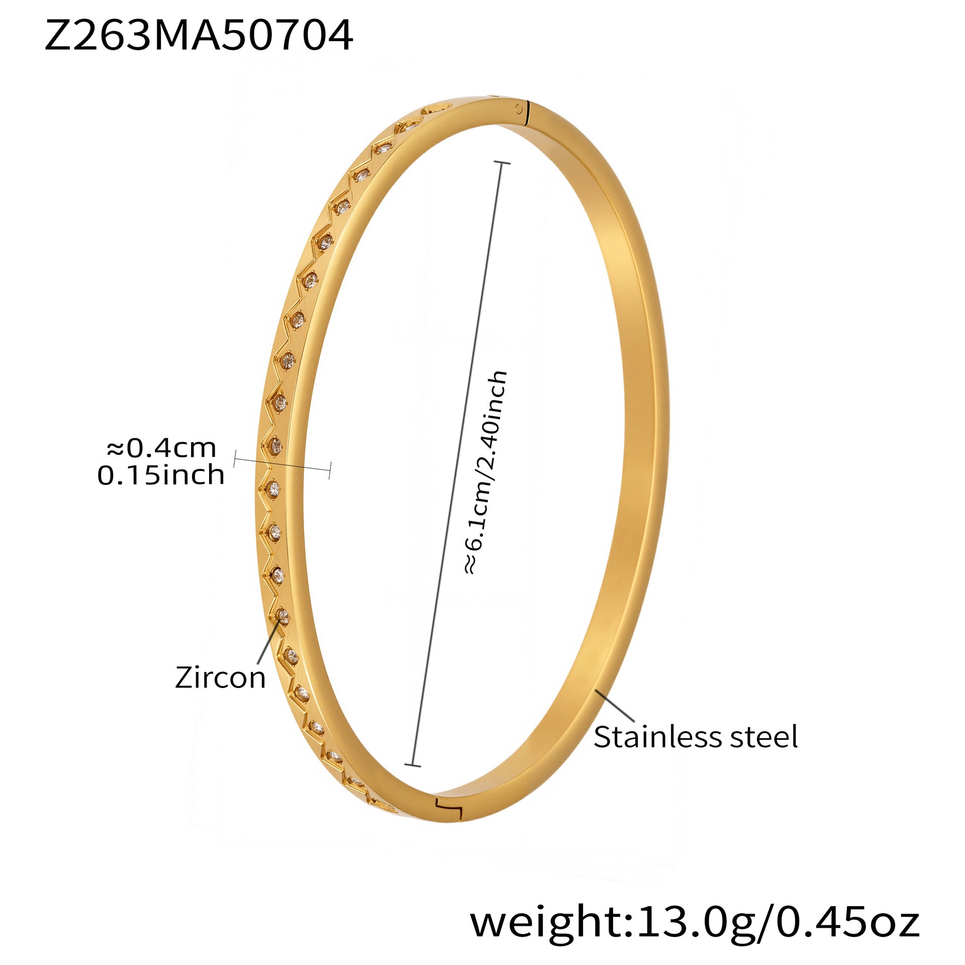 Wholesale Factory-Approved Stainless Steel Cuff Bracelets White Zircon Waterproof Gold Plating Open-Close Design Fashion Jewelry