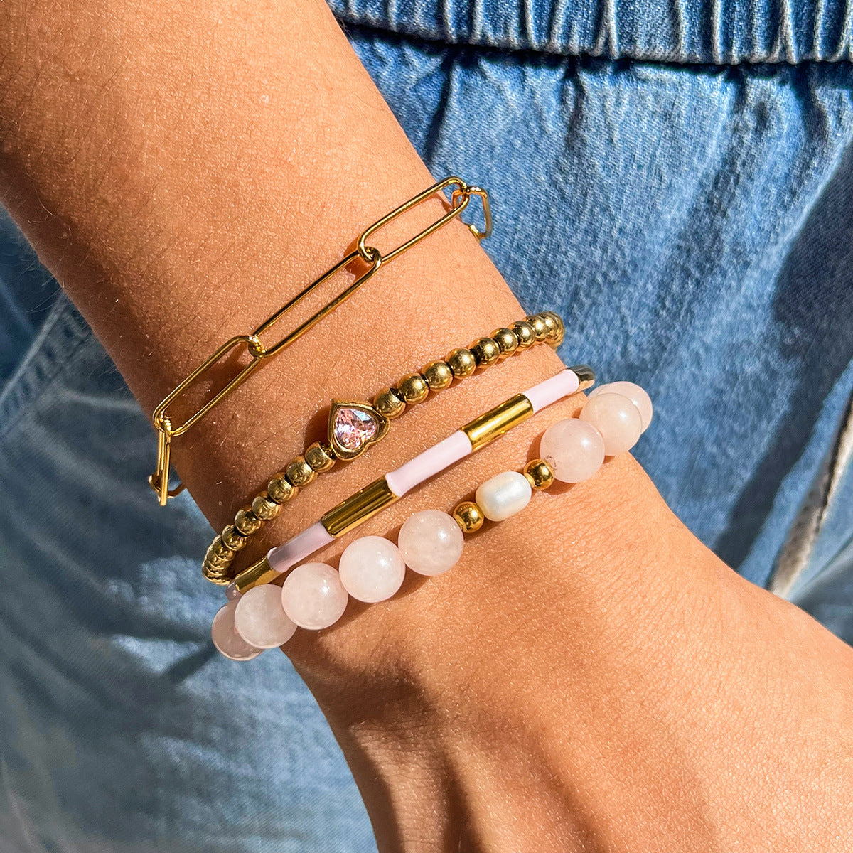 Customizable Girls Fashion Jewelry Bracelets Trendy Natural Stone Beads on Elastic with Stainless Steel for Gifts