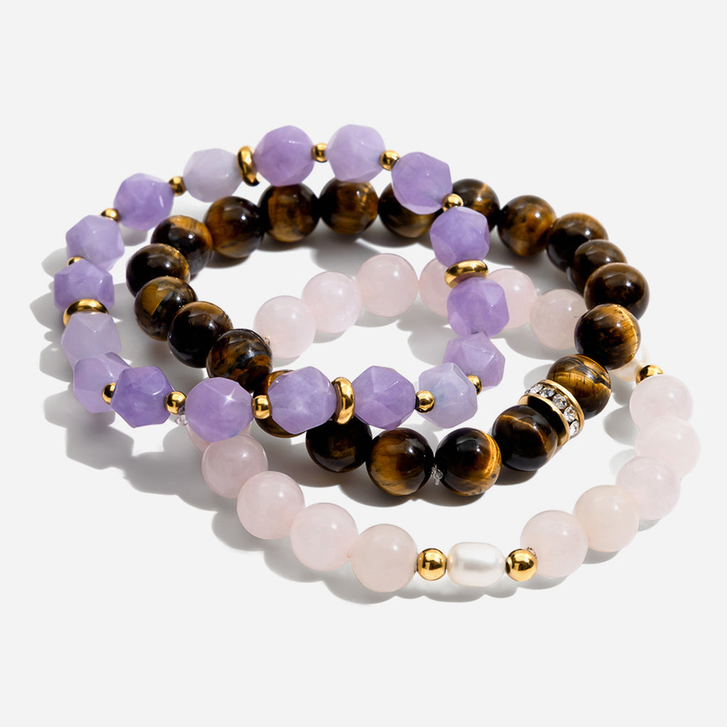 Customizable Girls Fashion Jewelry Bracelets Trendy Natural Stone Beads on Elastic with Stainless Steel for Gifts