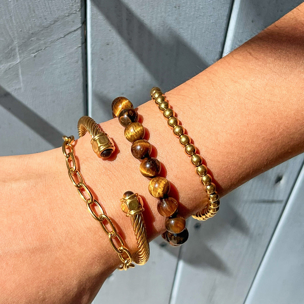 Customizable Girls Fashion Jewelry Bracelets Trendy Natural Stone Beads on Elastic with Stainless Steel for Gifts