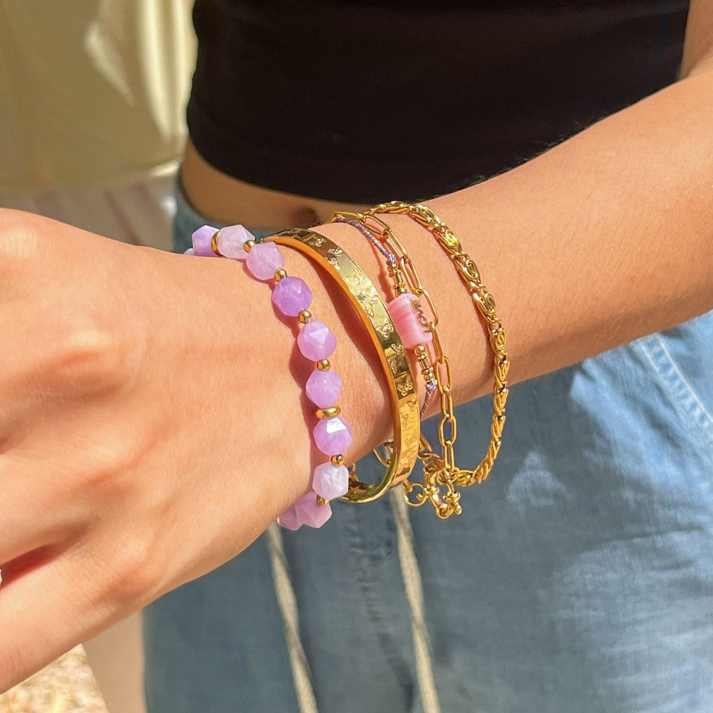 Customizable Girls Fashion Jewelry Bracelets Trendy Natural Stone Beads on Elastic with Stainless Steel for Gifts