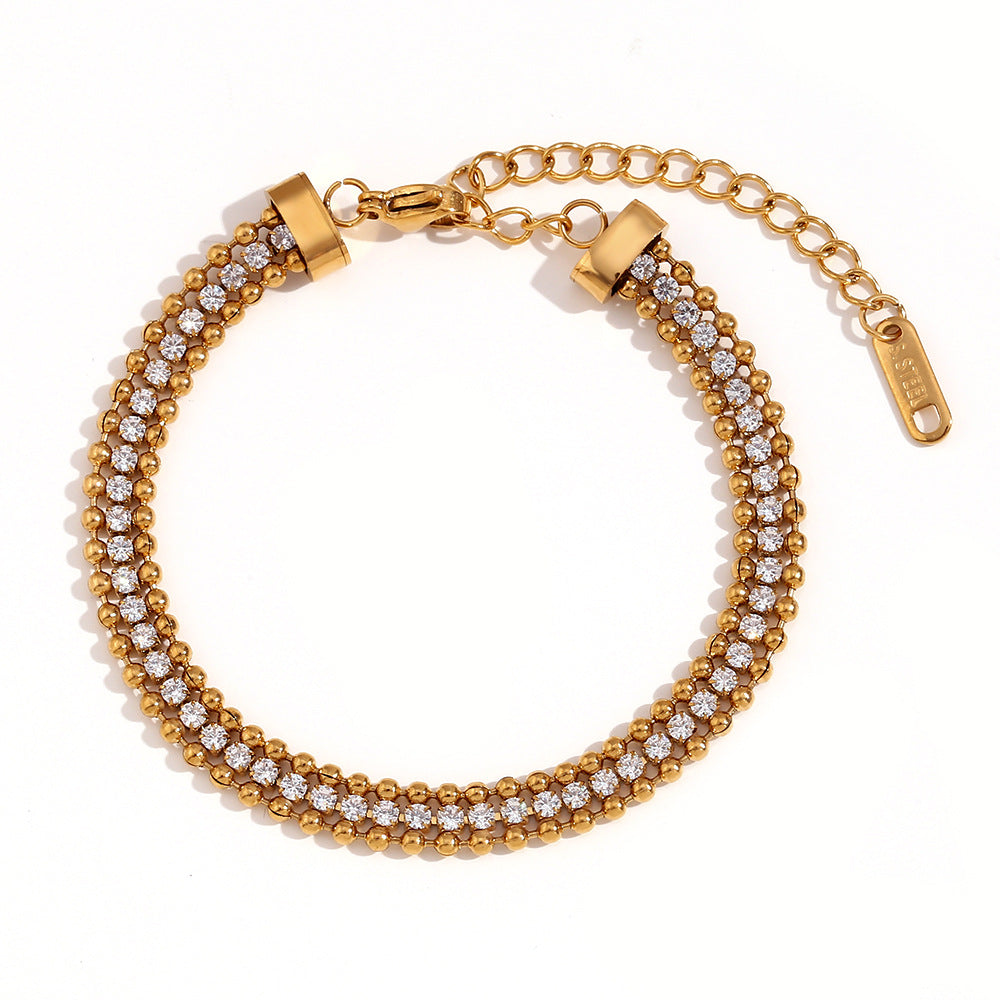 Real Gold PVD Stainless Steel Fashion Jewelry Zirconia Bracelets Anti Tarnish Jewelry Bracelets Women