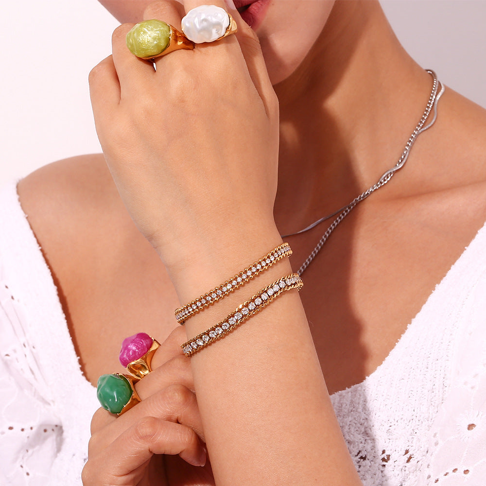 Real Gold PVD Stainless Steel Fashion Jewelry Zirconia Bracelets Anti Tarnish Jewelry Bracelets Women
