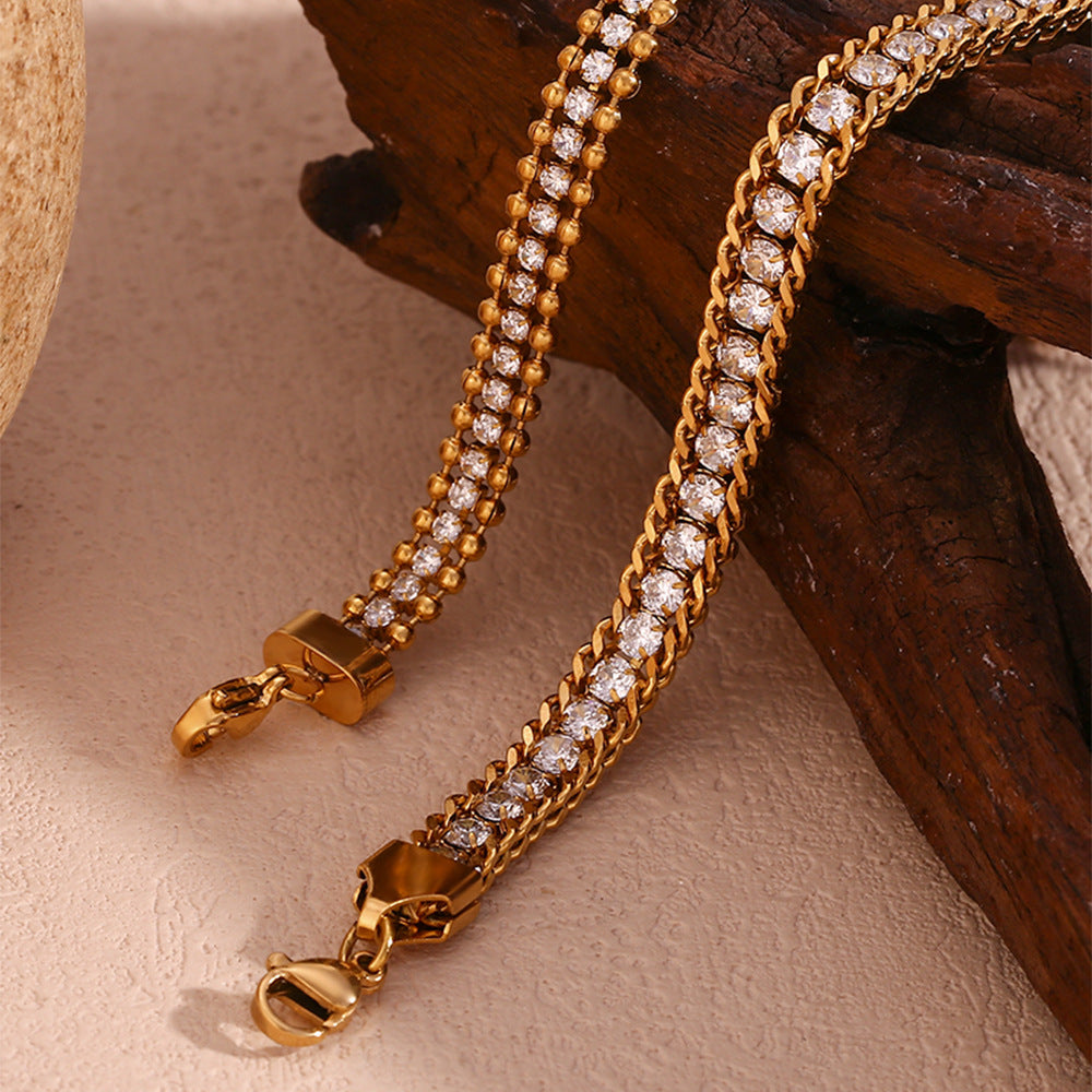 Real Gold PVD Stainless Steel Fashion Jewelry Zirconia Bracelets Anti Tarnish Jewelry Bracelets Women