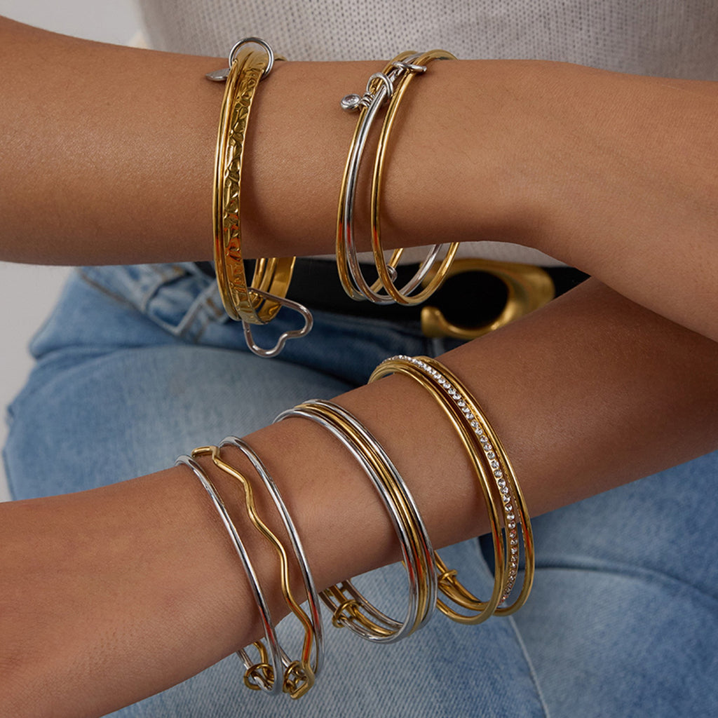 Real Gold 18k Plated Stainless Steel Zirconia 2 Tone Women's Bracelet