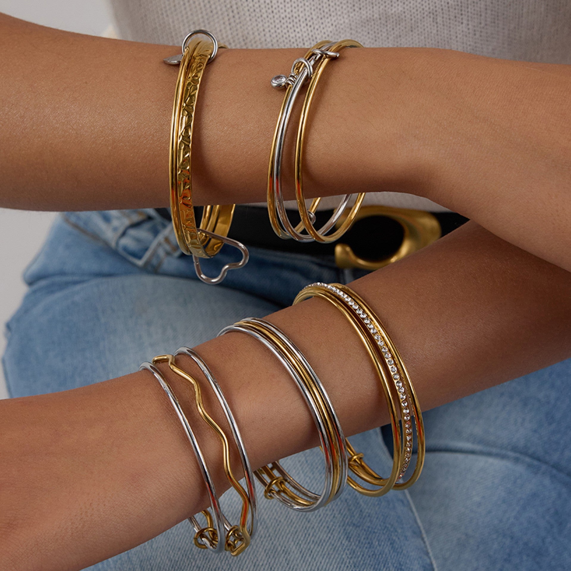 Real Gold 18k Plated Stainless Steel Zirconia 2 Tone Women's Bracelet