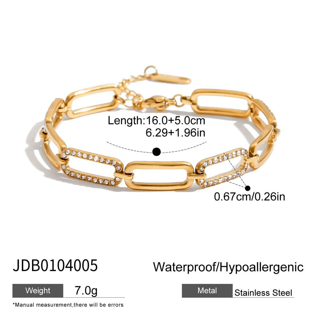 Real Gold PVD Plated Stainless Steel Bangles with White Zircons Zircon Bracelets Jewelry Bracelet
