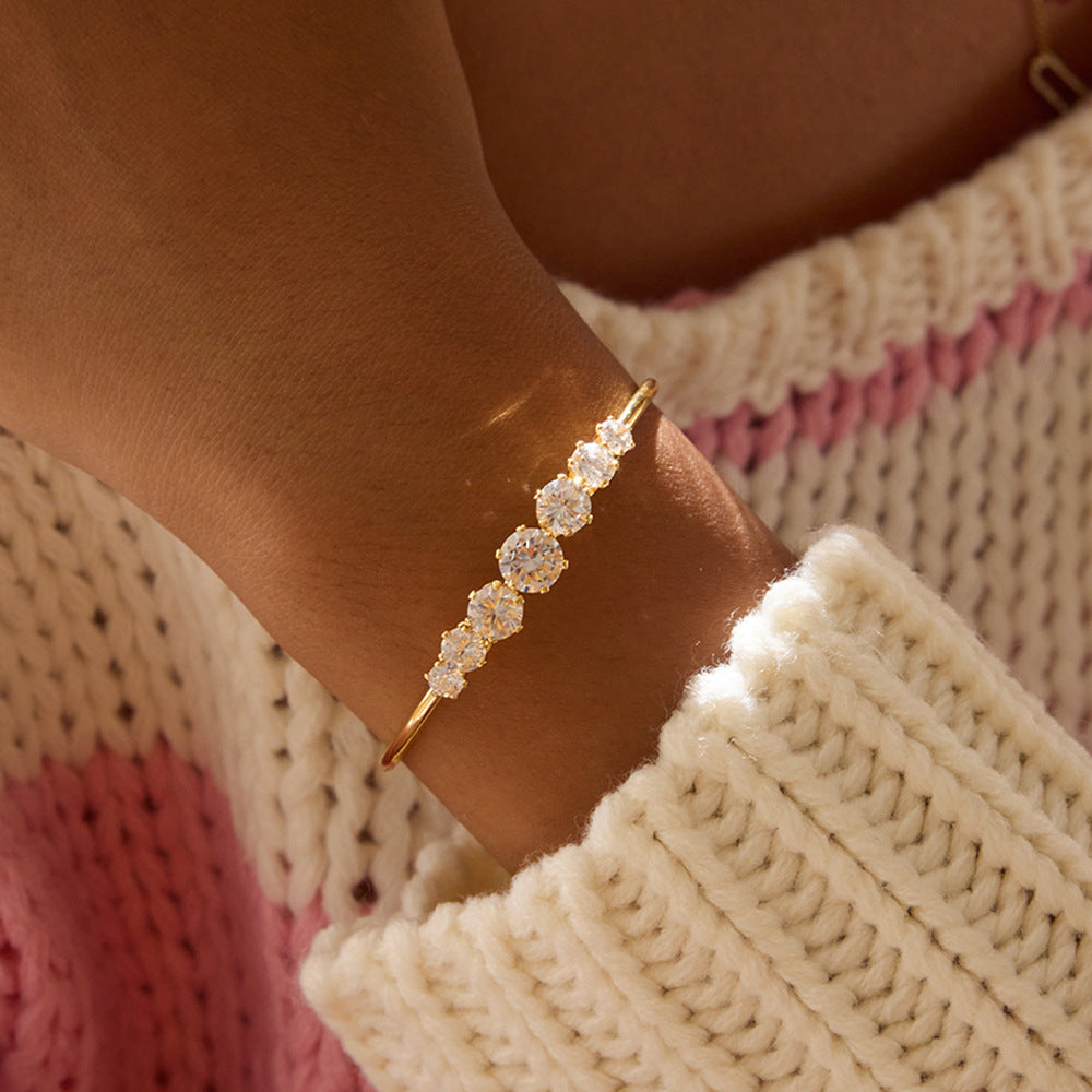 Real Gold PVD Plated Stainless Steel Bangles with White Zircons Zircon Bracelets Jewelry Bracelet