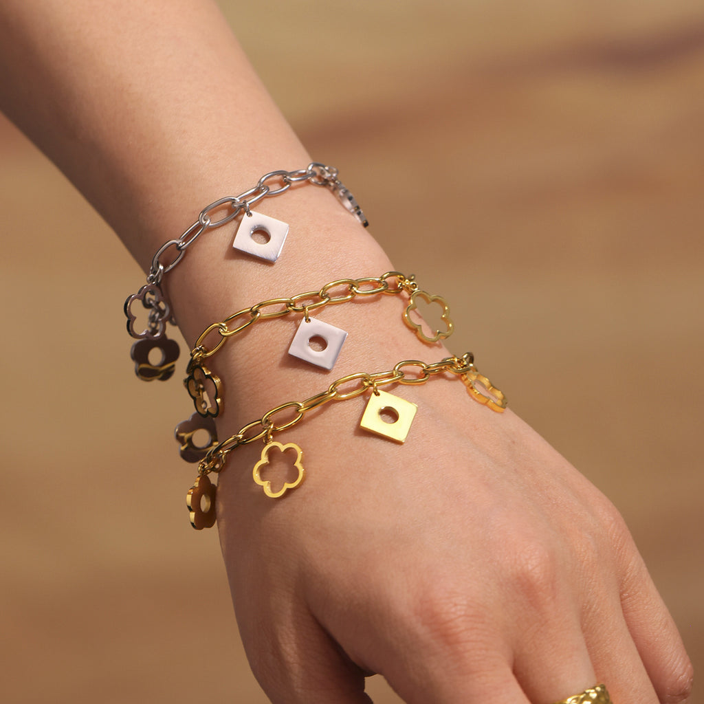 Trendy Stainless Steel 18K Gold PVD Plated Charm Bracelet for Party Occasions
